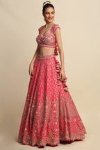 Fuchsia Pink Hand Embroidered Bridal Lehenga Set
