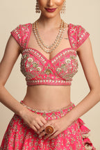 Fuchsia Pink Hand Embroidered Bridal Lehenga Set