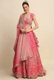 Fuchsia Pink Hand Embroidered Bridal Lehenga set