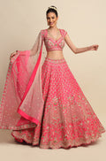 Fuchsia Pink Hand Embroidered Bridal Lehenga Set