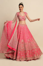 Fuchsia Pink Hand Embroidered Bridal Lehenga Set