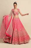 Fuchsia Pink Hand Embroidered Bridal Lehenga set