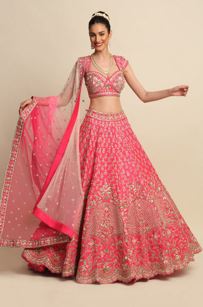 Fuchsia Embroidered Lucknowi Lehenga Set – 101 Hues