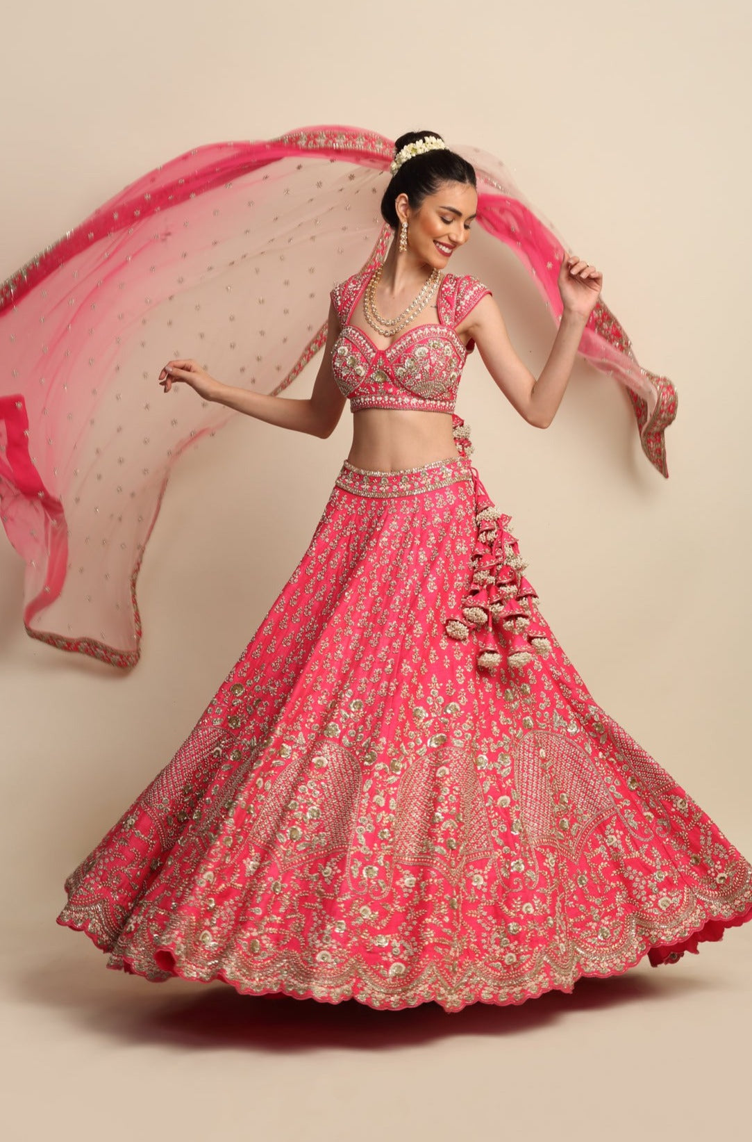 Fuchsia Pink Hand Embroidered Bridal Lehenga Set