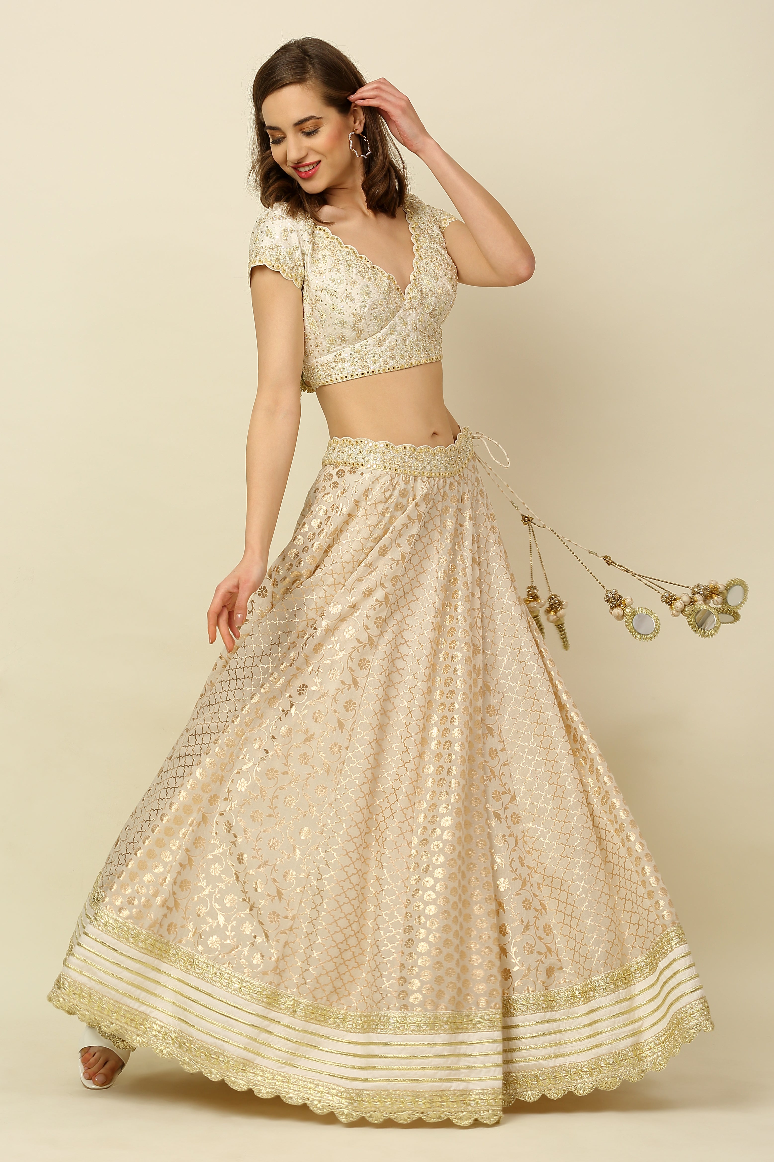 Ivory Chanderi Lehenga Set