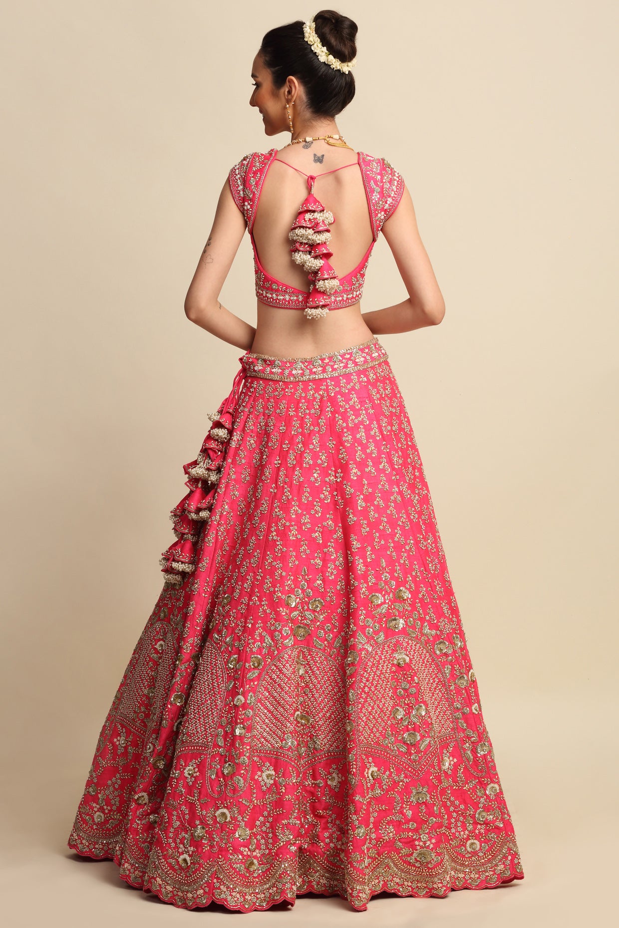 Fuchsia Pink Hand Embroidered Bridal Lehenga Set