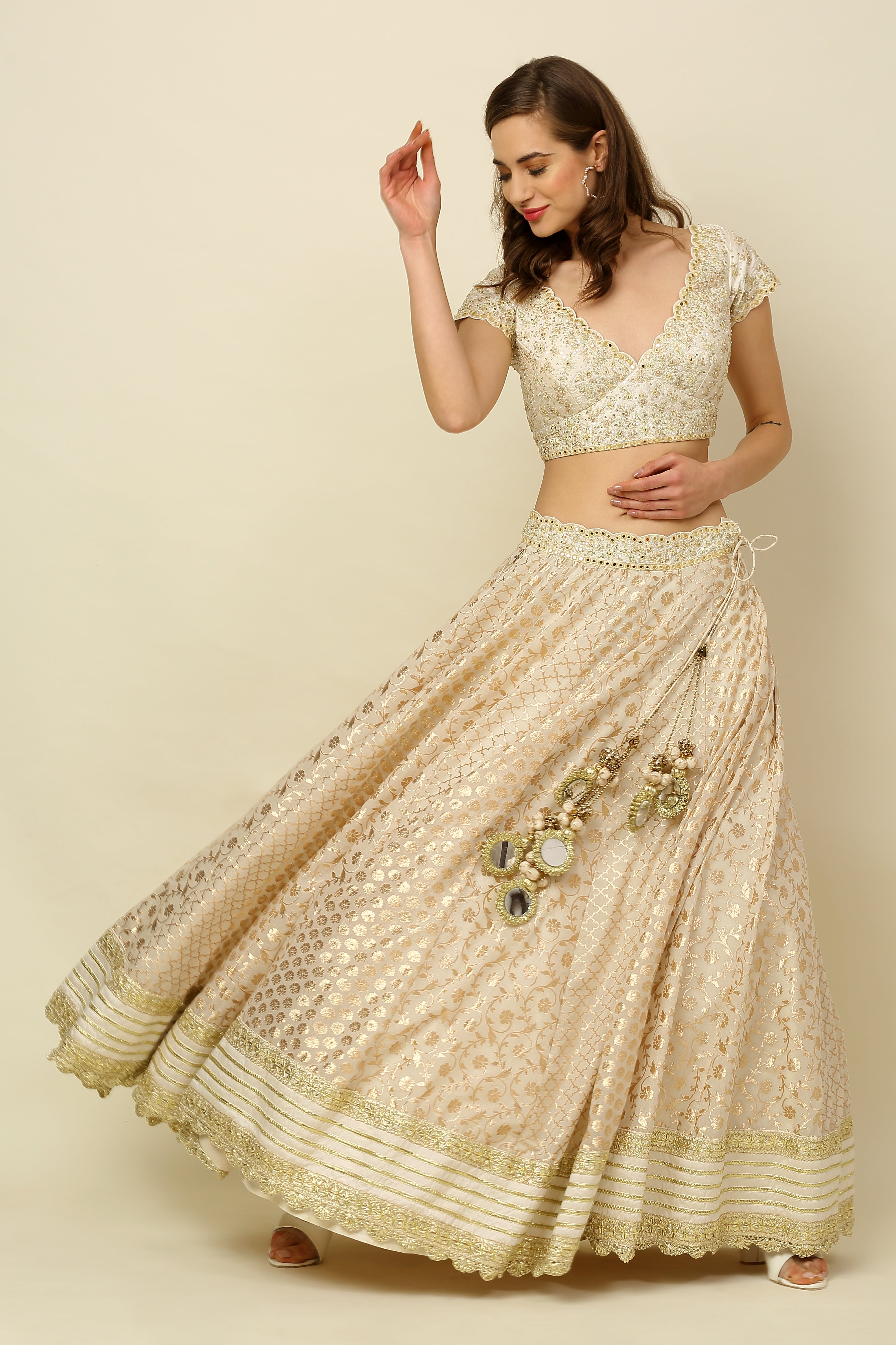 Ivory Chanderi Lehenga Set