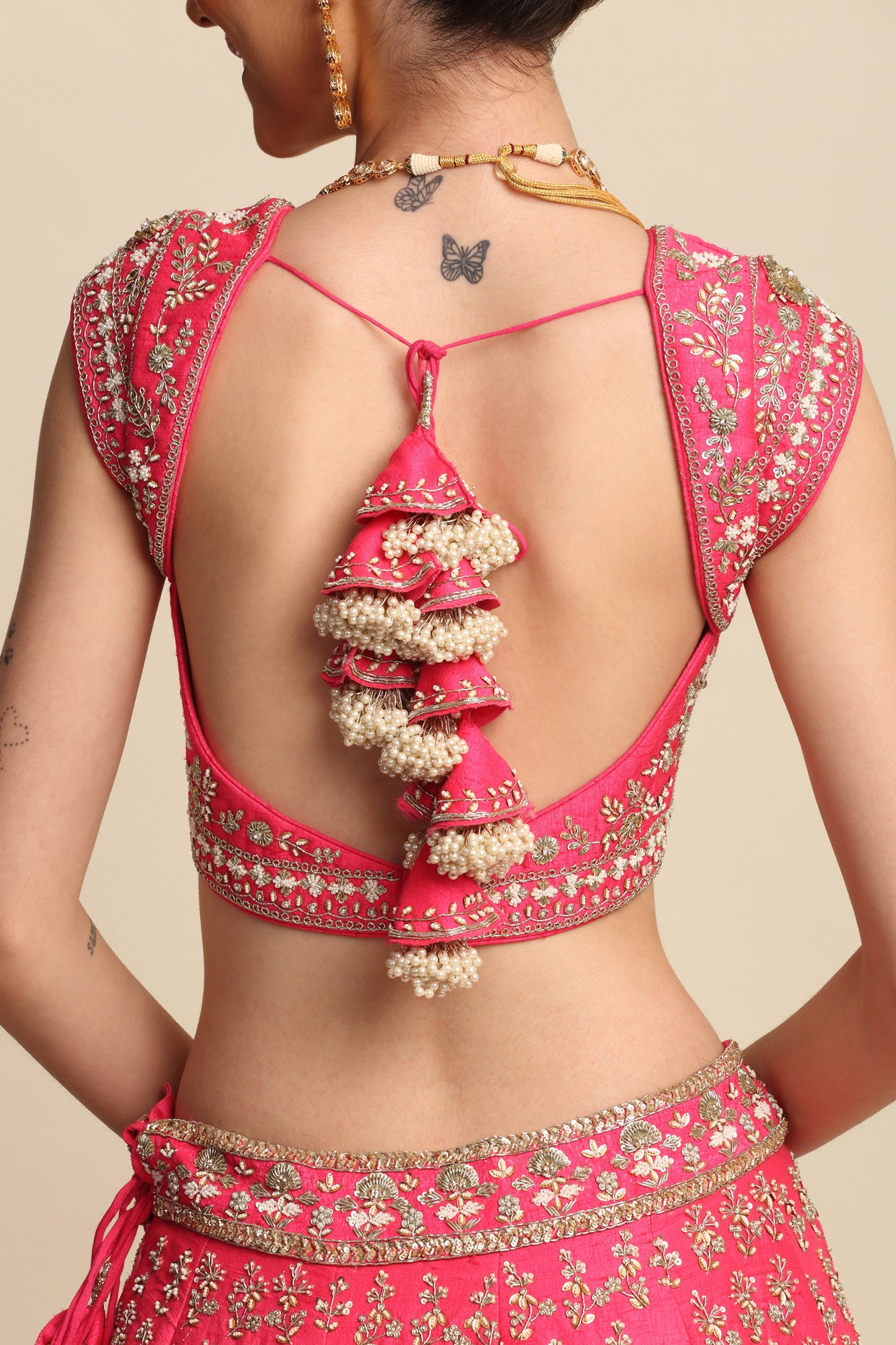 Fuchsia Pink Hand Embroidered Bridal Lehenga Set