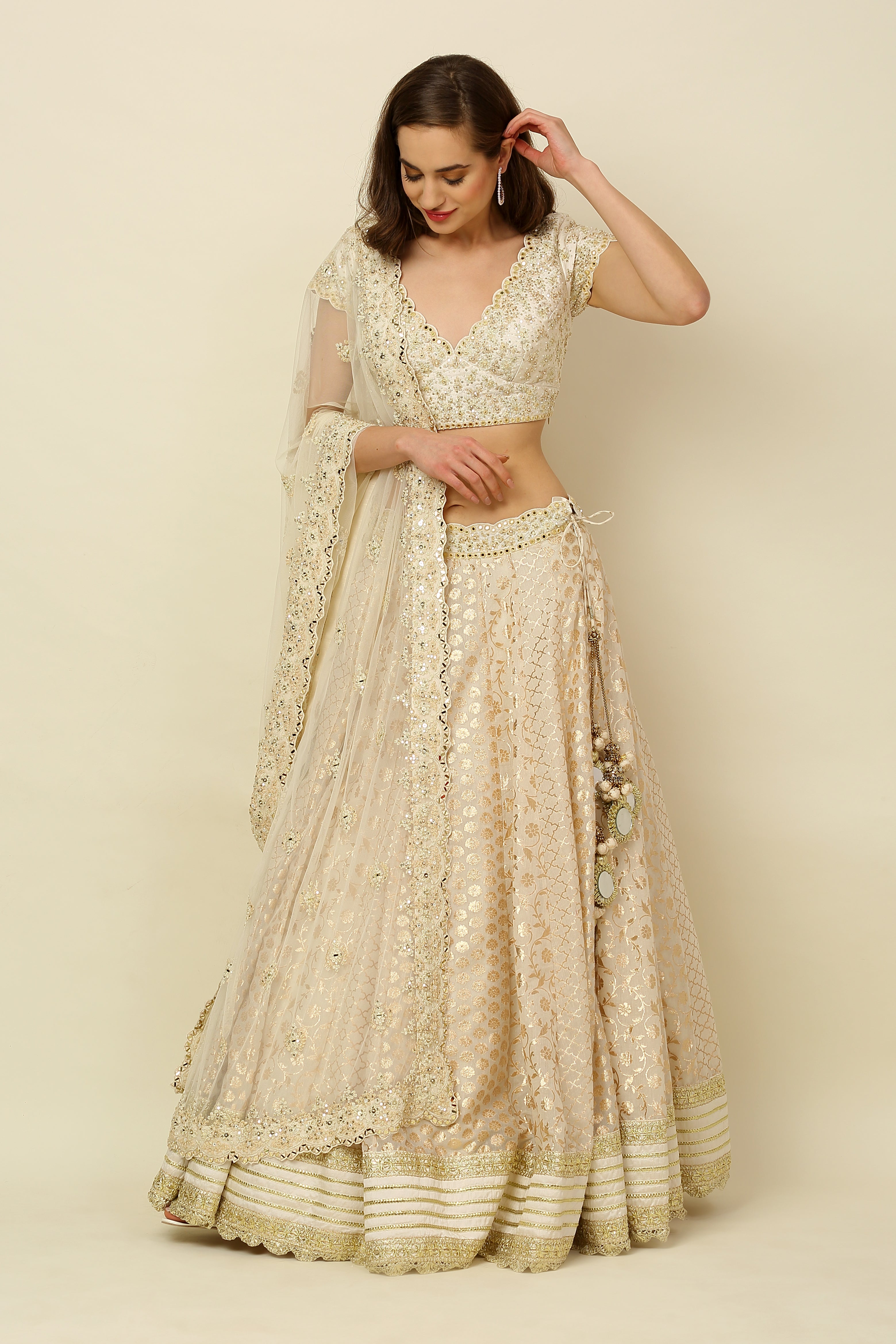 Ivory Chanderi Lehenga Set