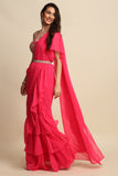 Fuchsia Pink Georgette Saree Set