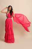 Fuchsia Pink Georgette Saree Set