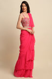 Fuchsia Pink Georgette Saree Set