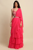 Fuchsia Pink Georgette Saree Set