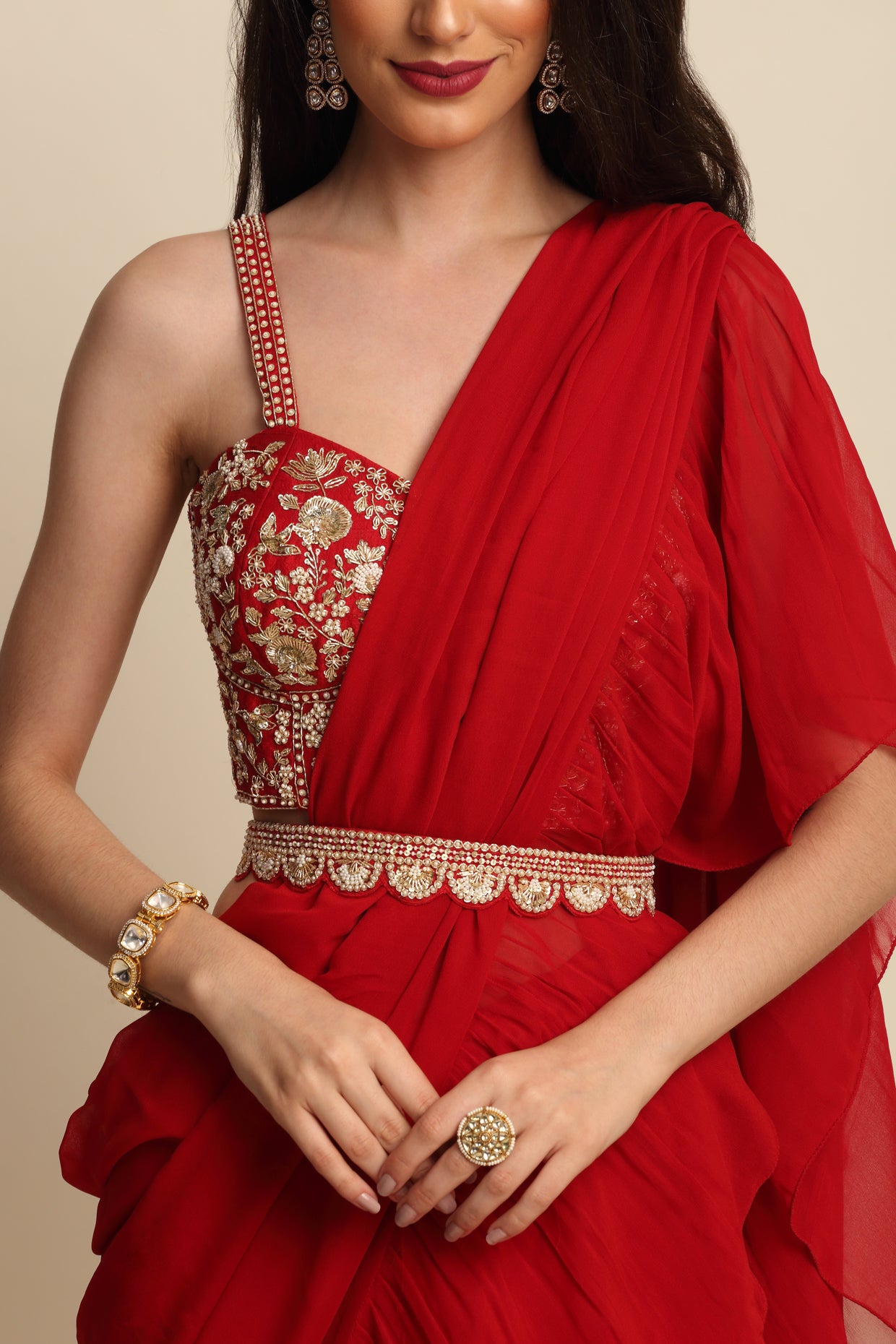 Red Georgette Saree Set