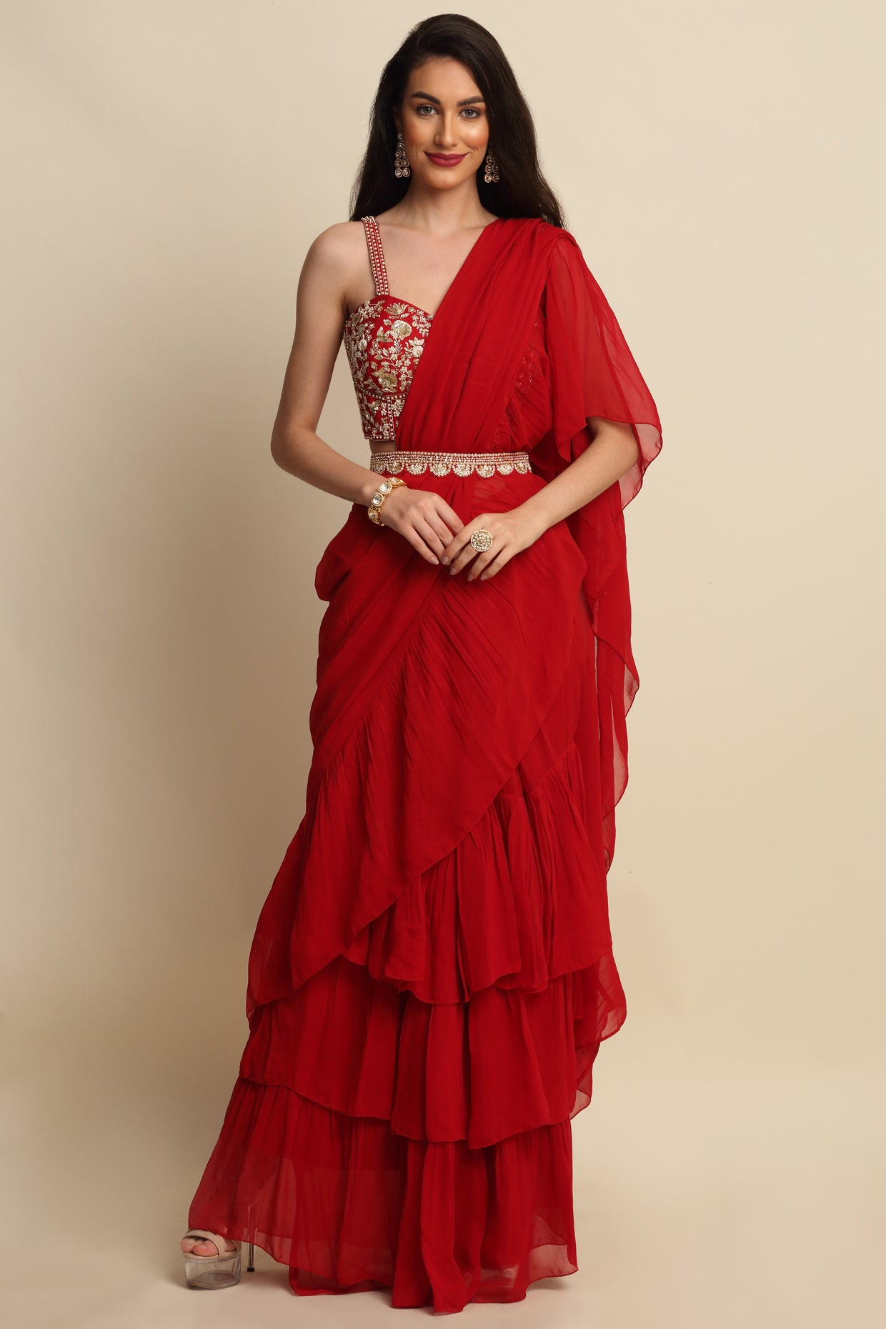 Red Georgette Saree Set