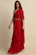 Red Georgette Saree Set