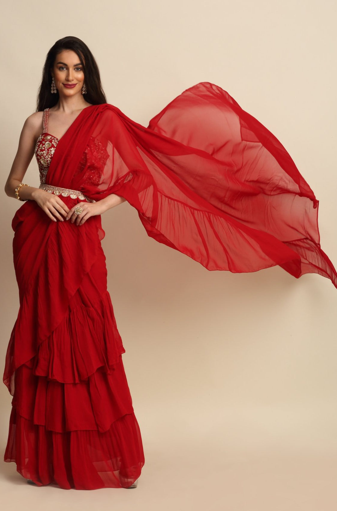 Red Georgette Saree Set