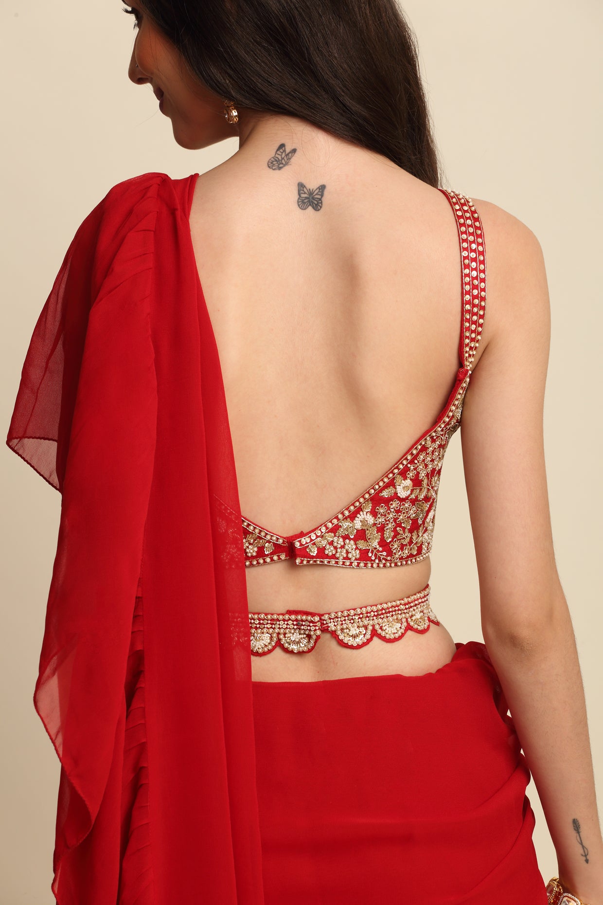 Red Georgette Saree Set