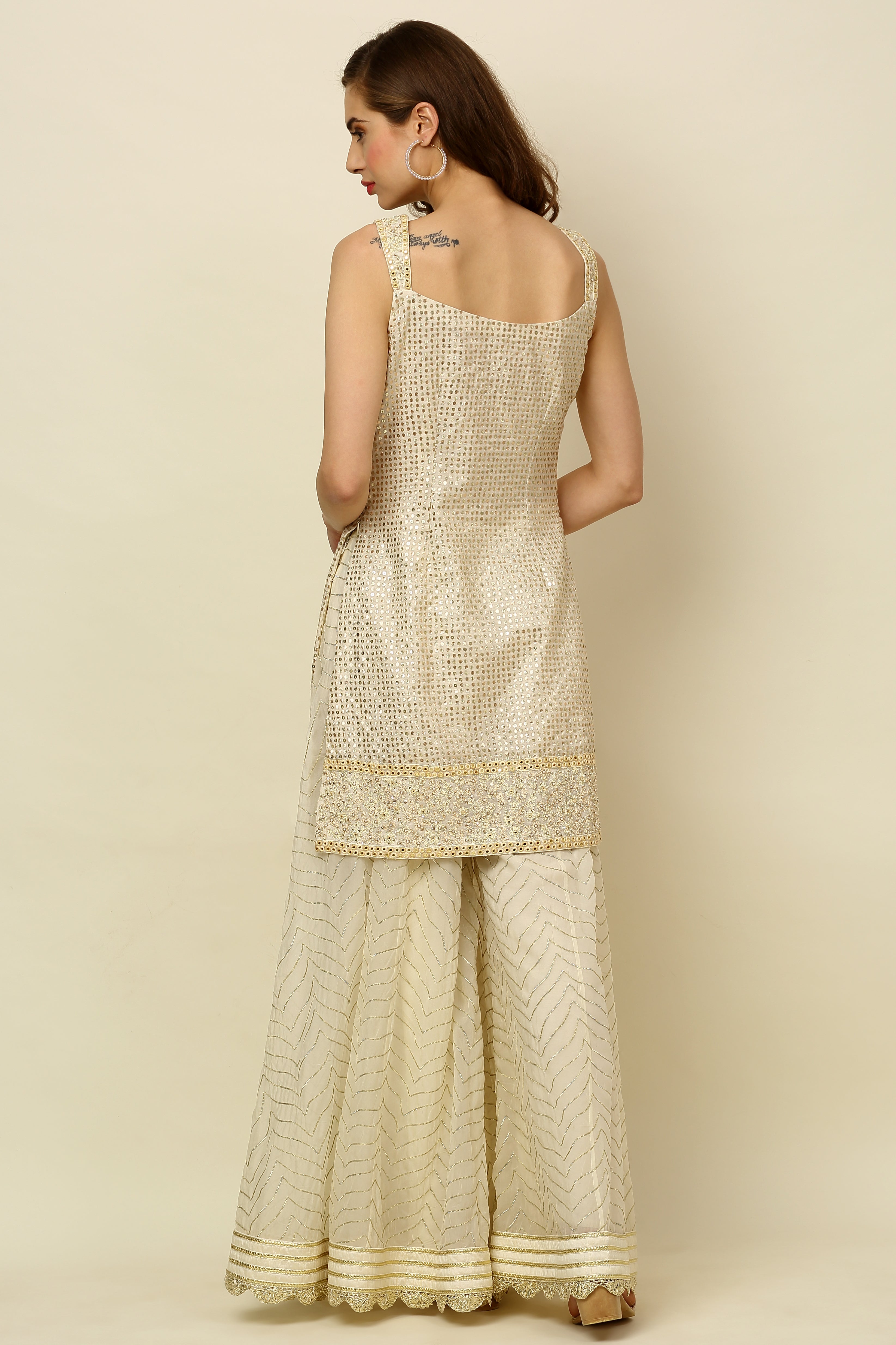 Ivory  Embroidered Sharara Set