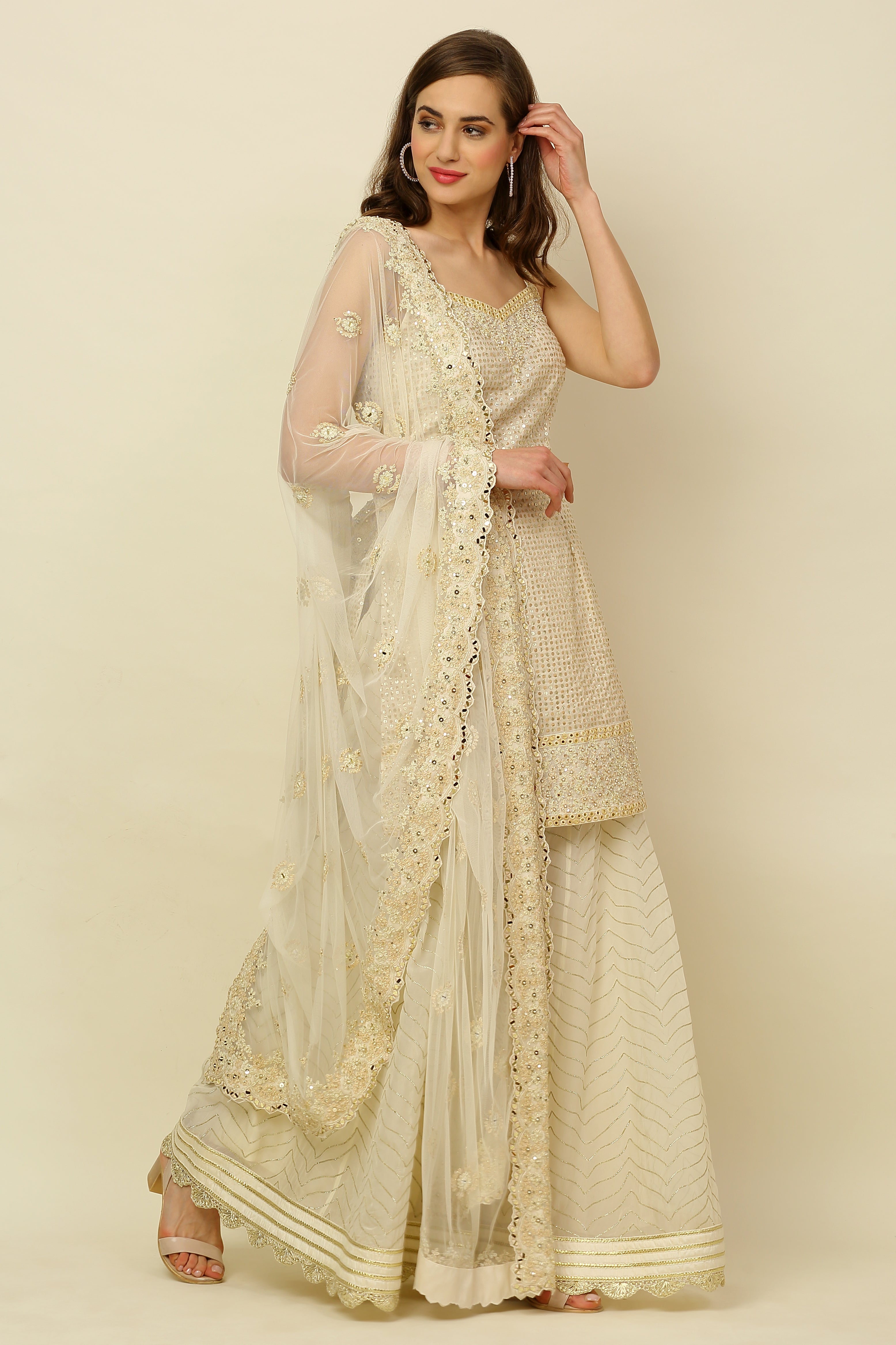 Ivory  Embroidered Sharara Set