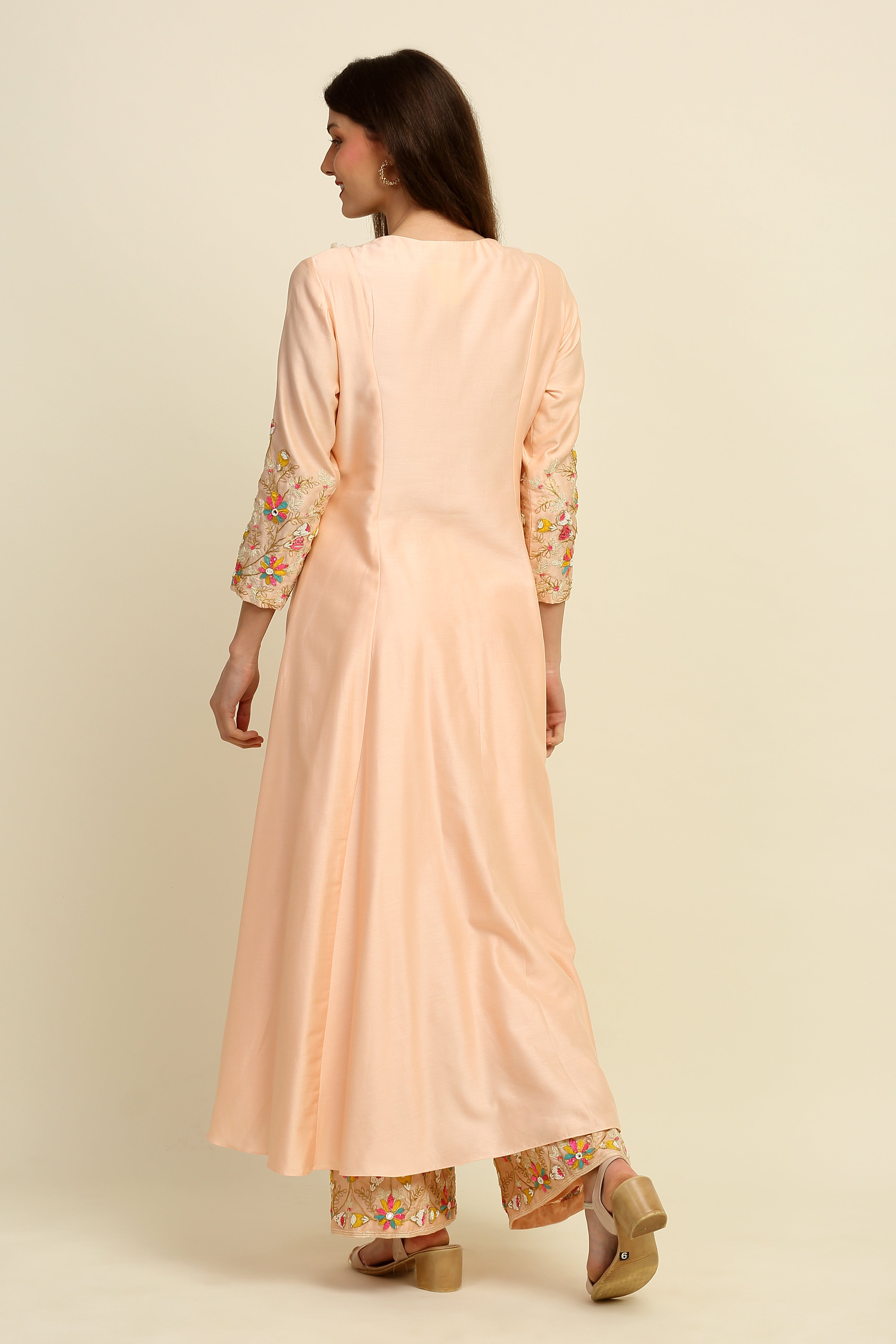 Peach Chanderi Suit Set