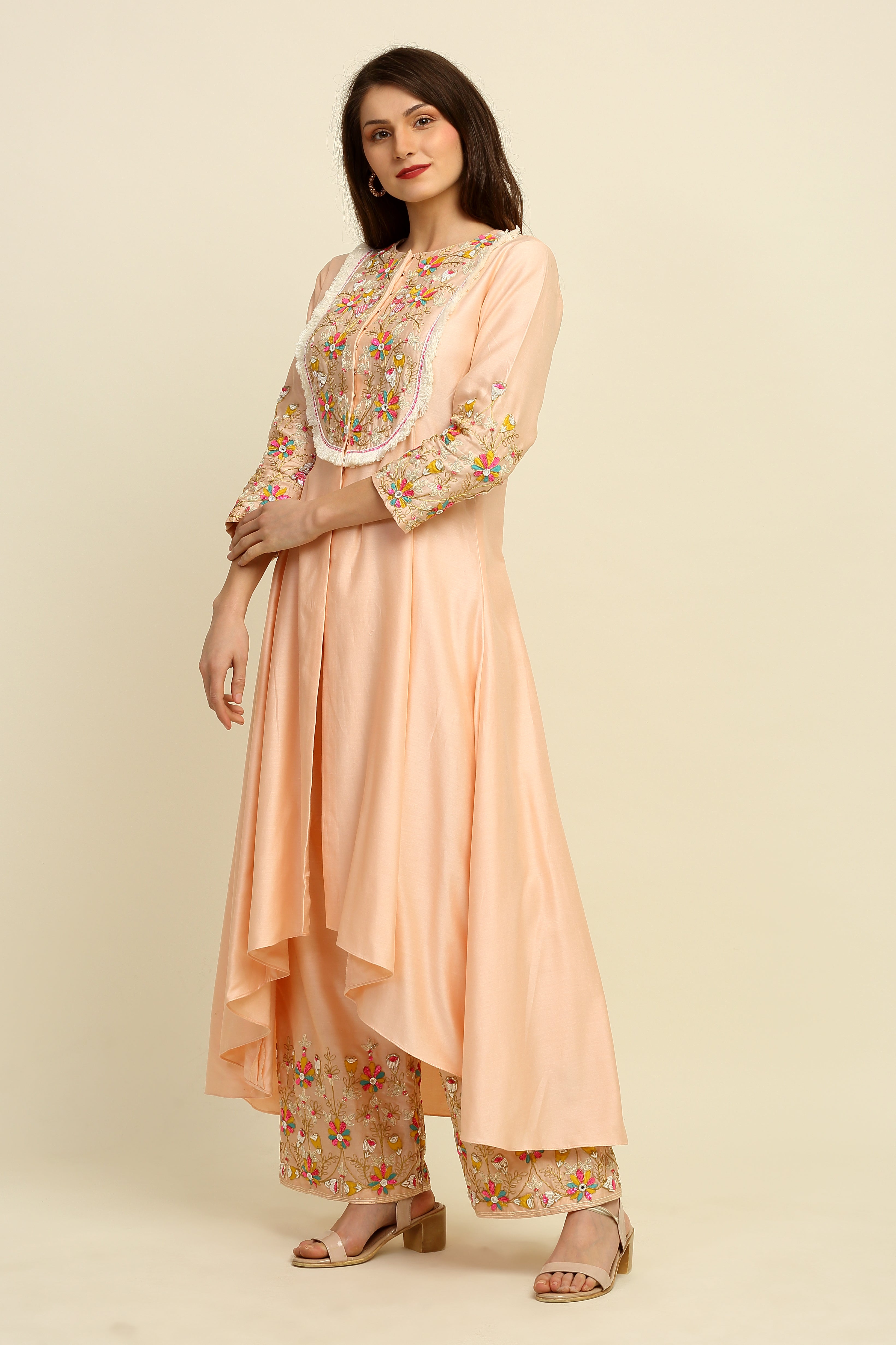 Peach Chanderi Suit Set