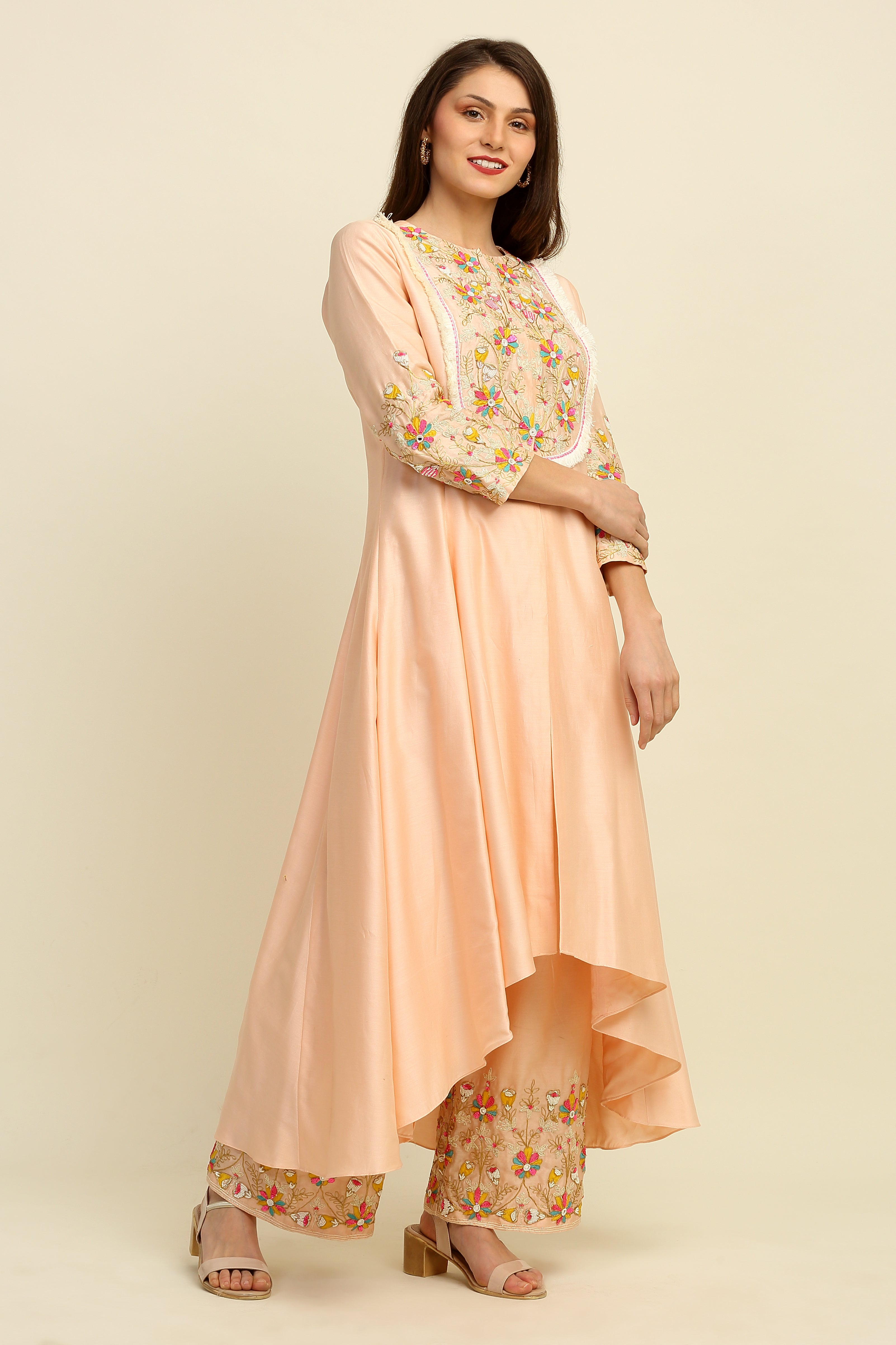 Peach Chanderi Suit Set