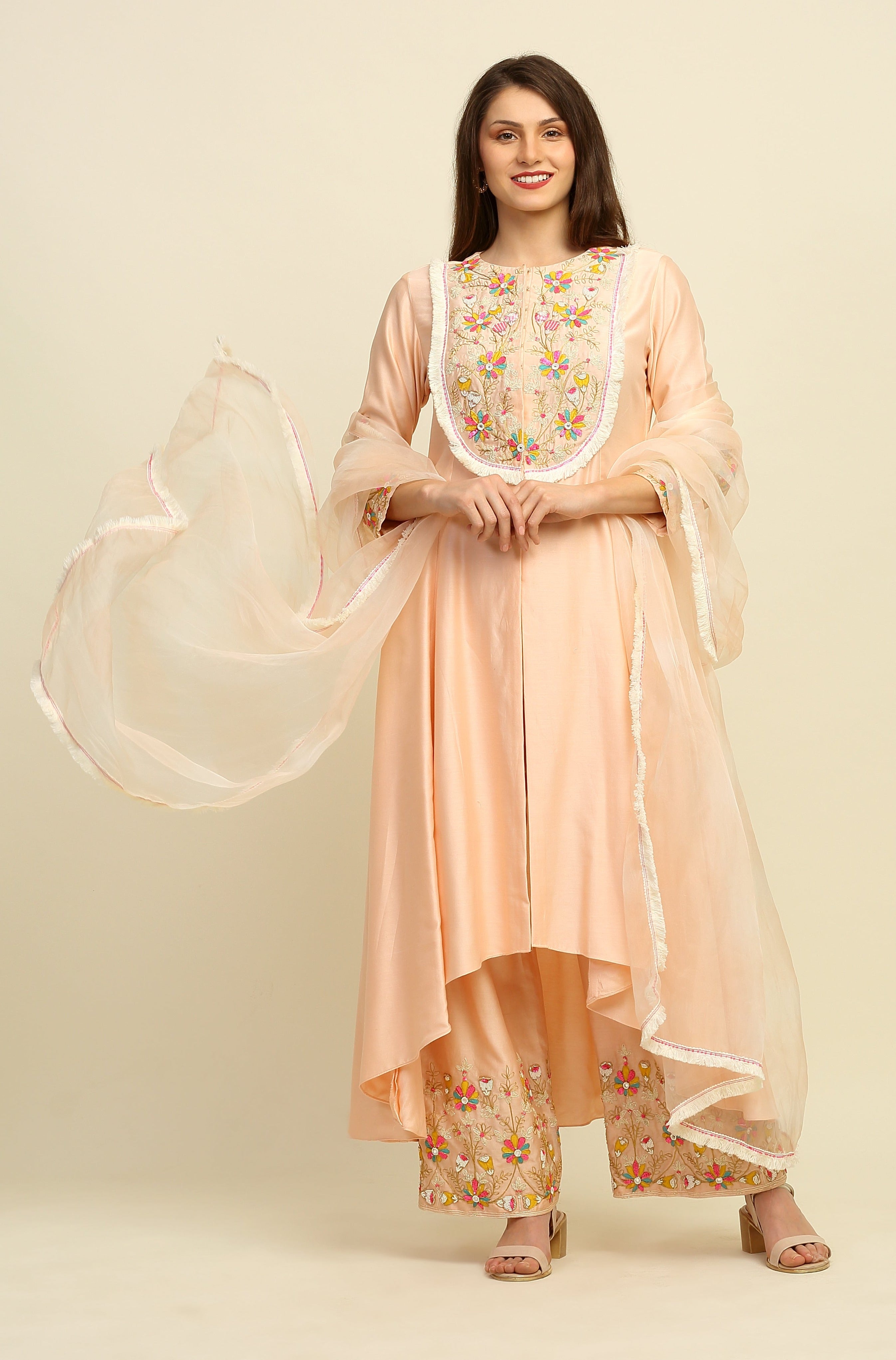 Peach Chanderi Suit Set