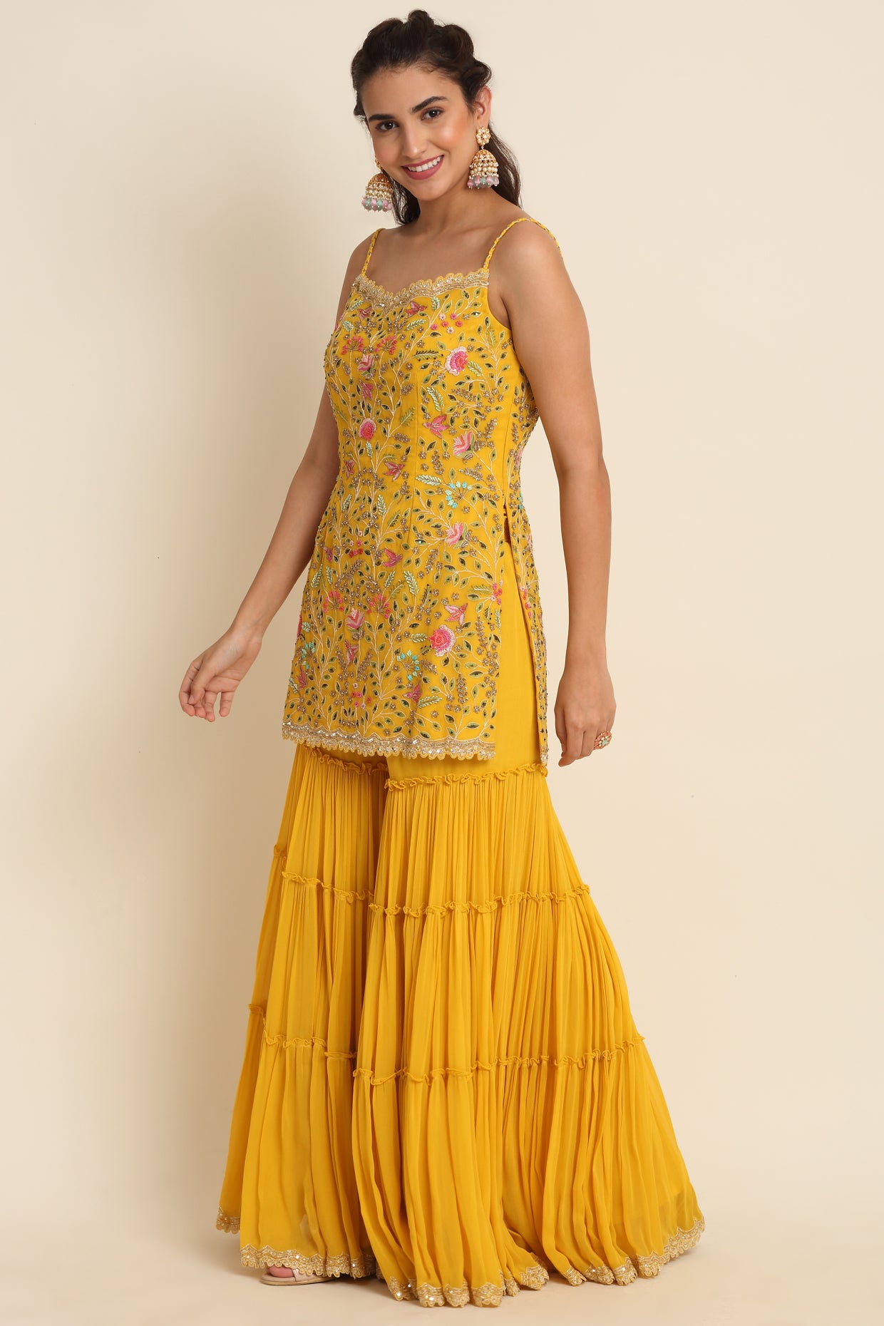 Yellow Embroidered Sharara Set