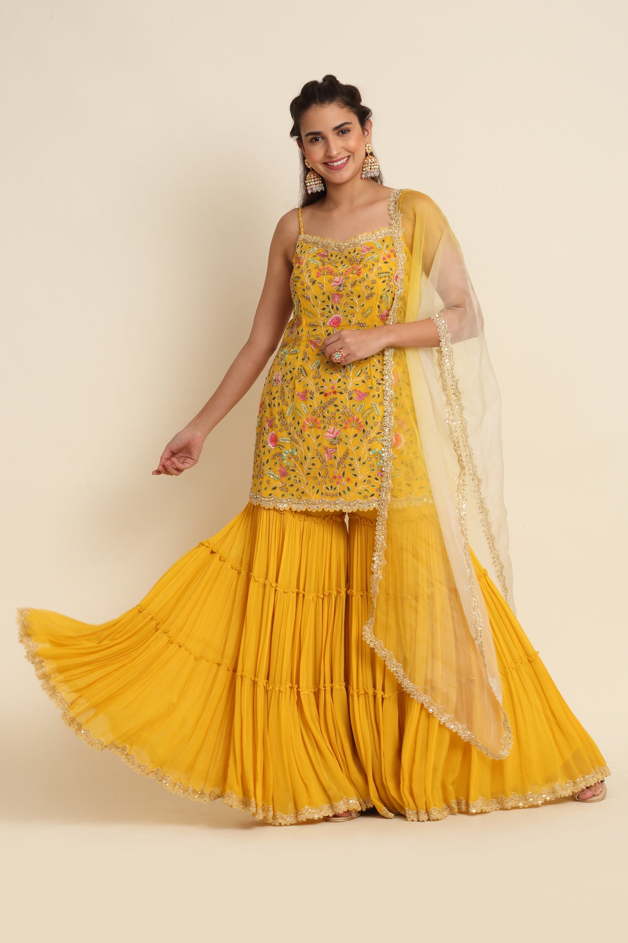 Yellow Embroidered Sharara Set