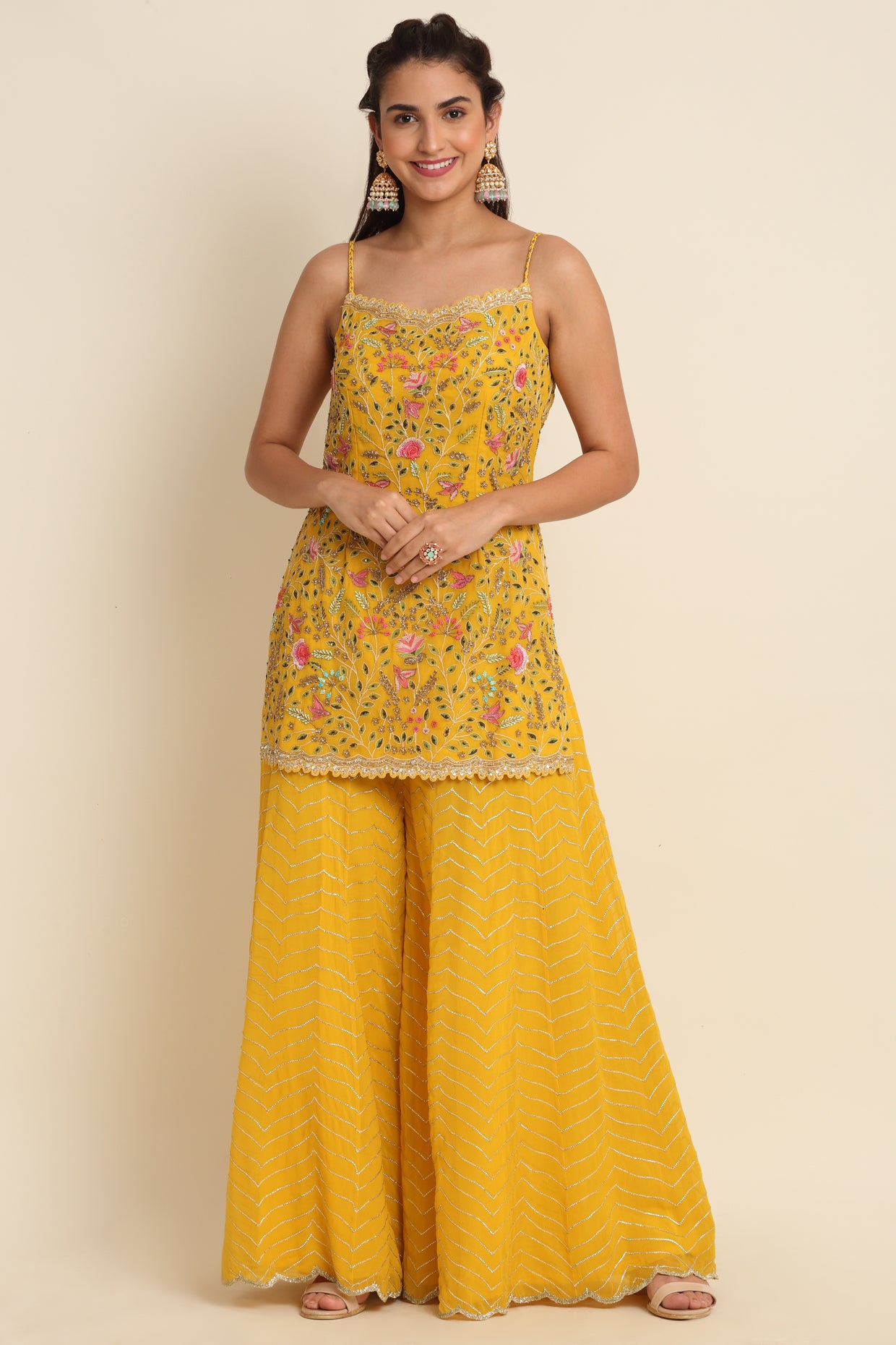 Yellow Embroidered Sharara Set