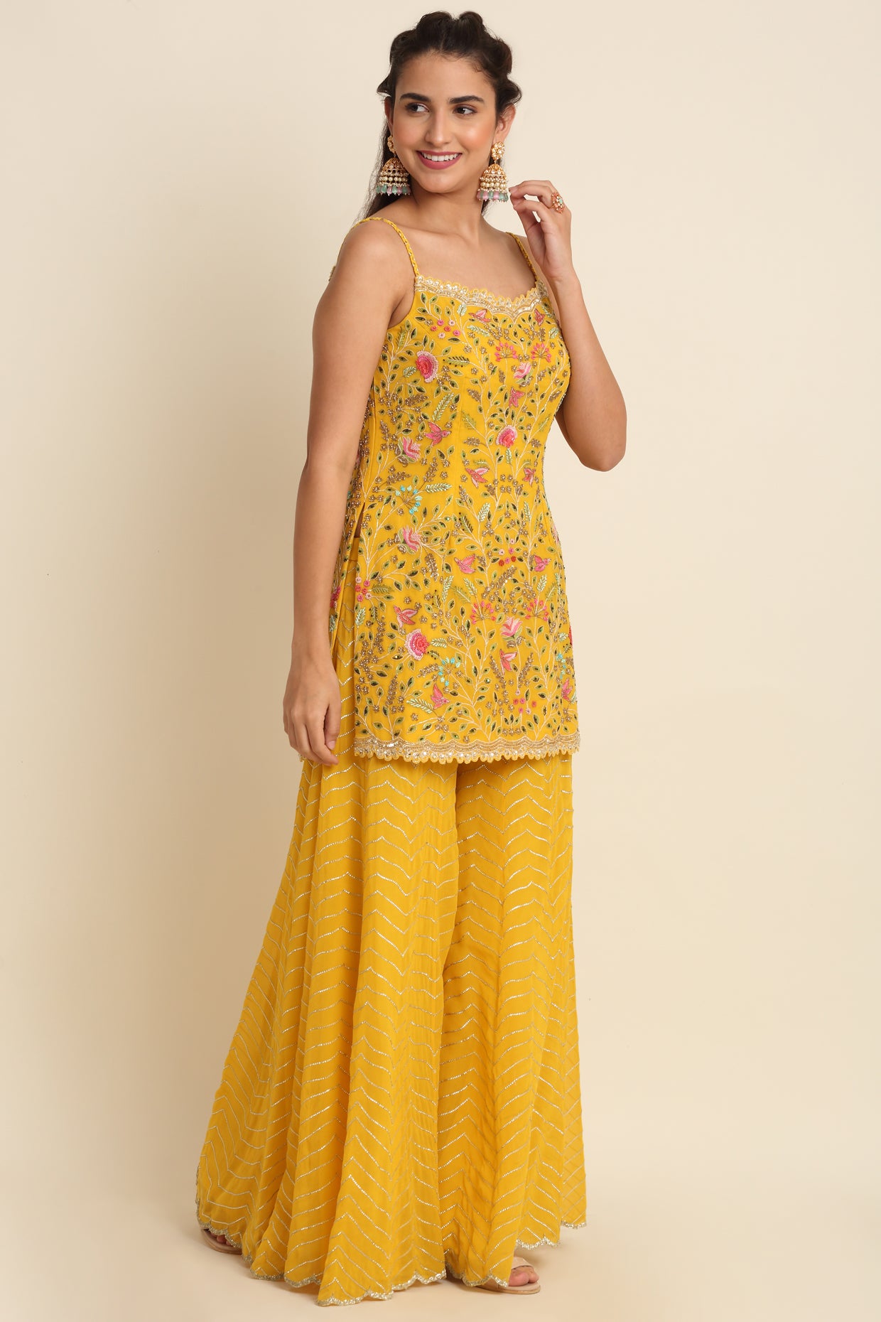 Yellow Embroidered Sharara Set