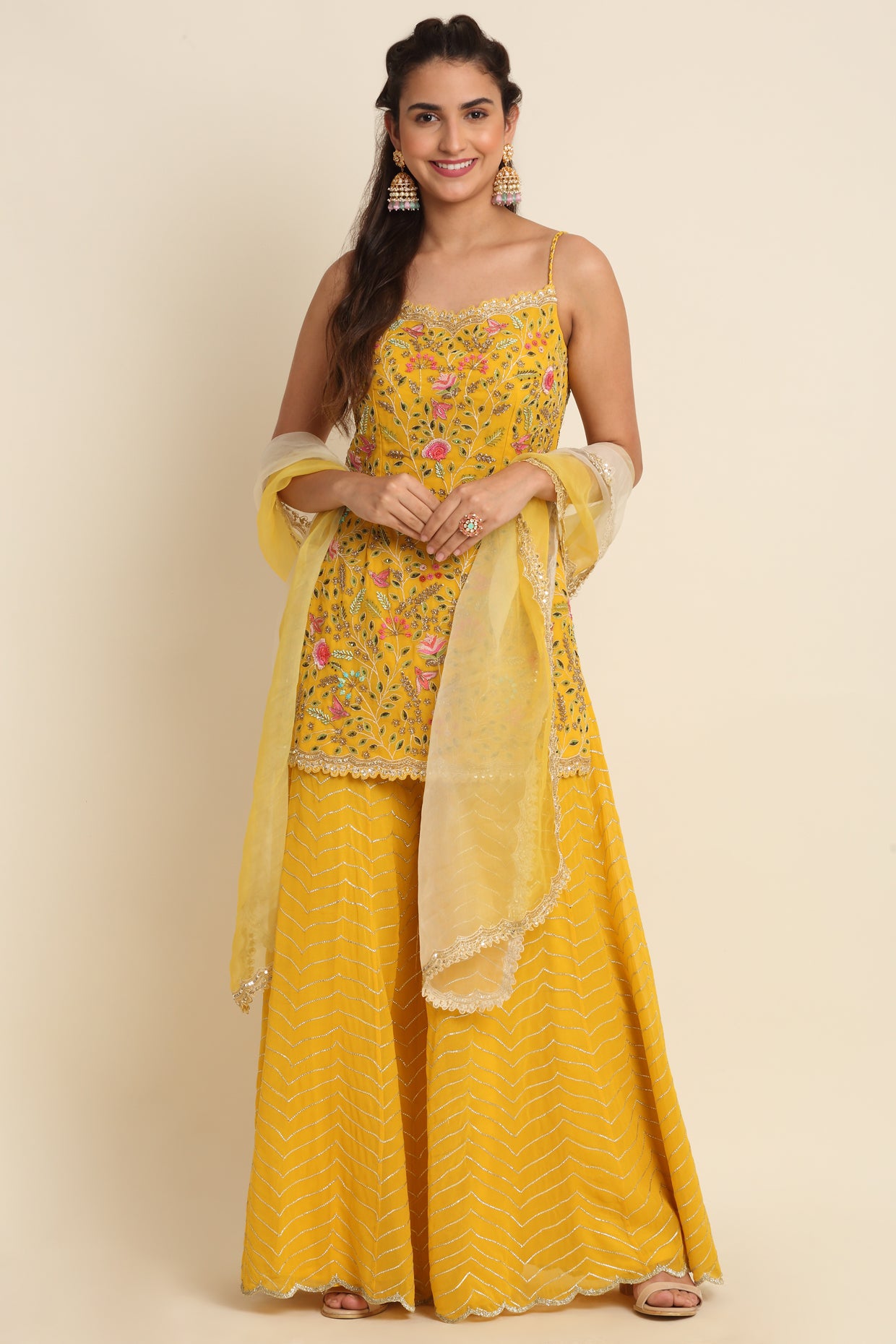 Yellow Embroidered Sharara Set