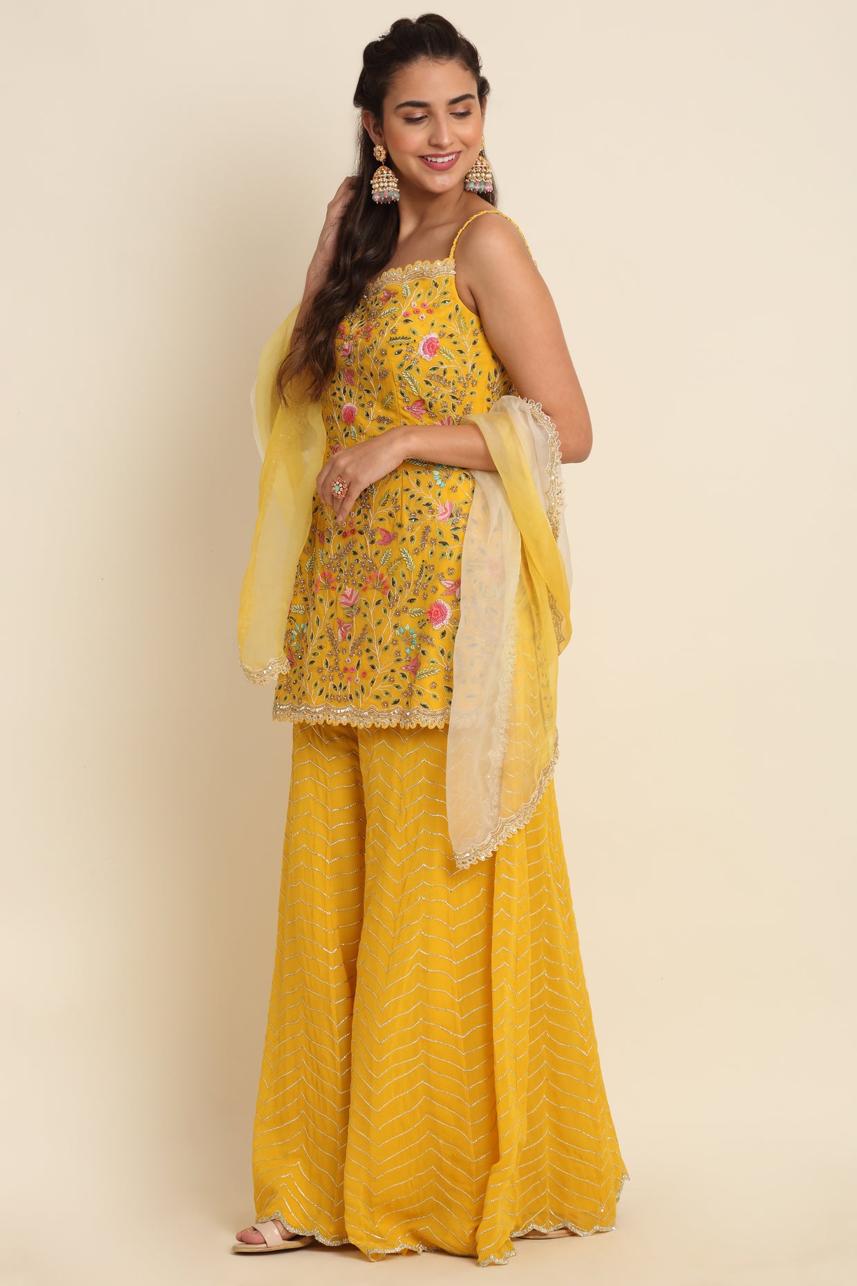 Yellow Embroidered Sharara Set