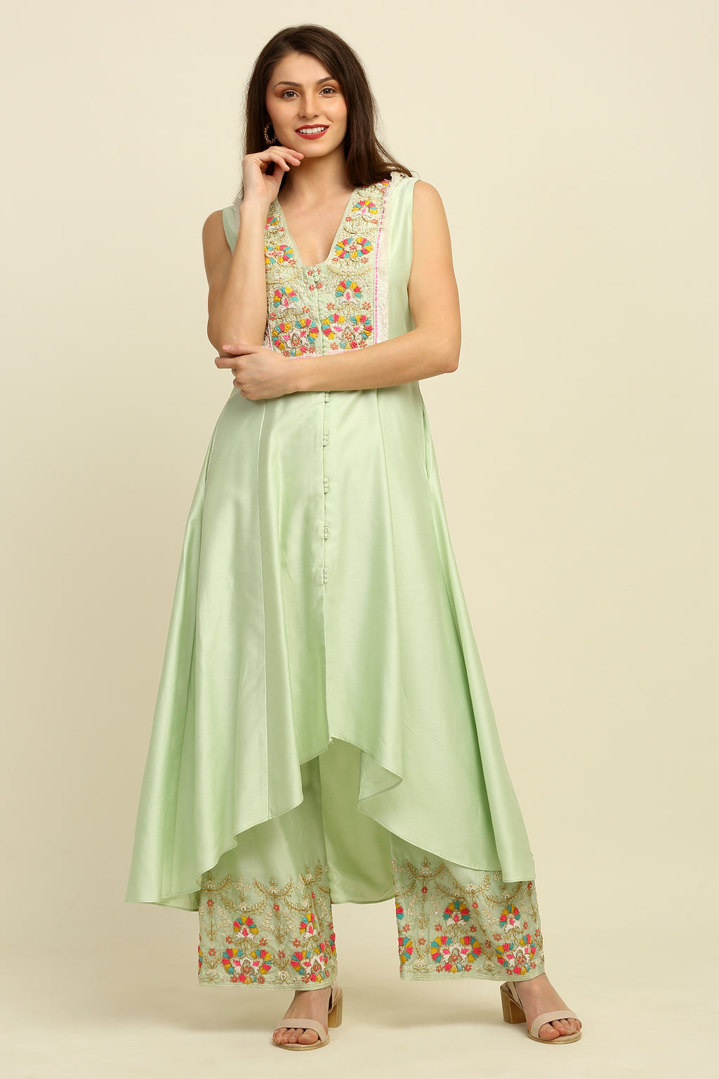 Mint Green  Chanderi Suit Set