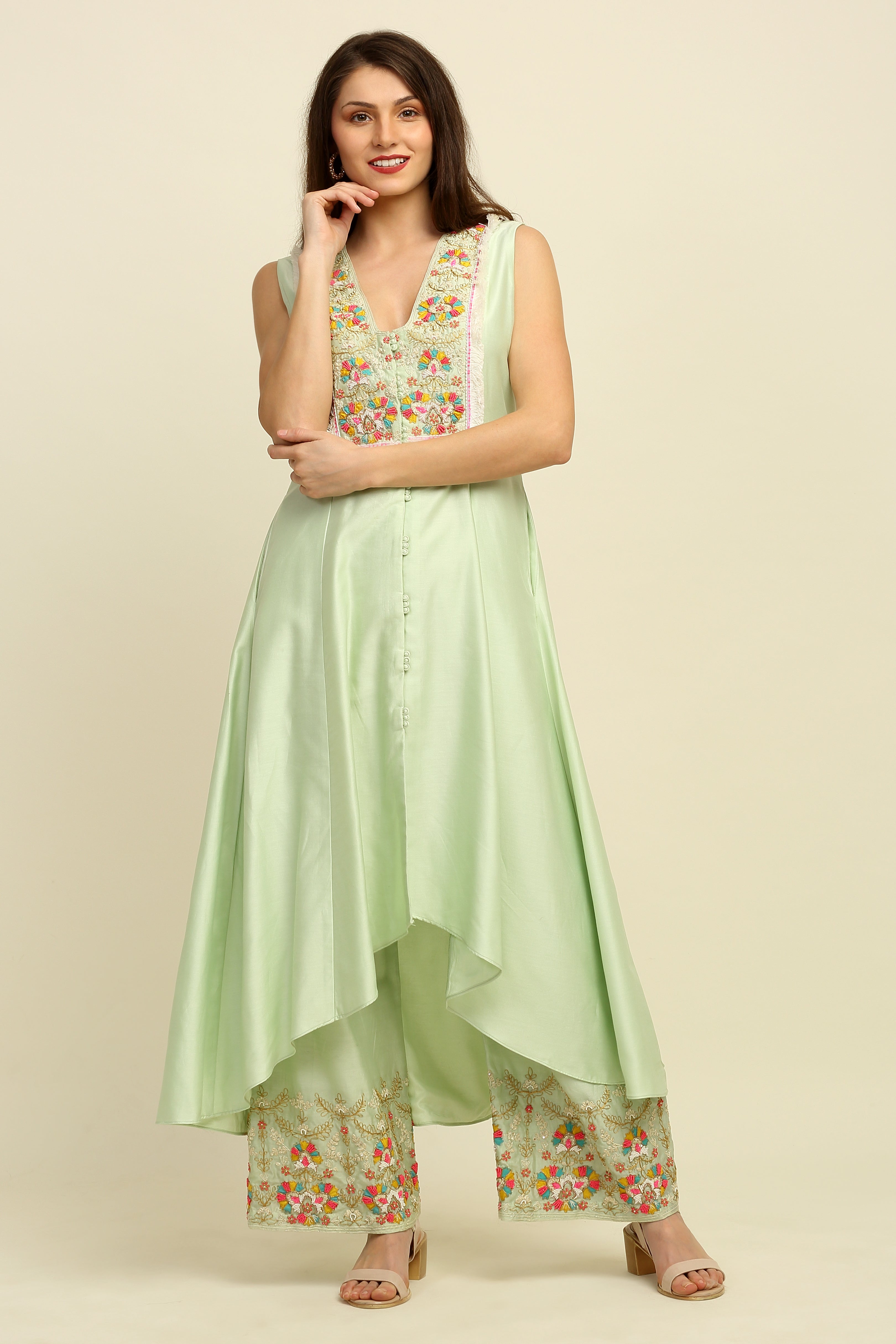 Mint Green  Chanderi Suit Set