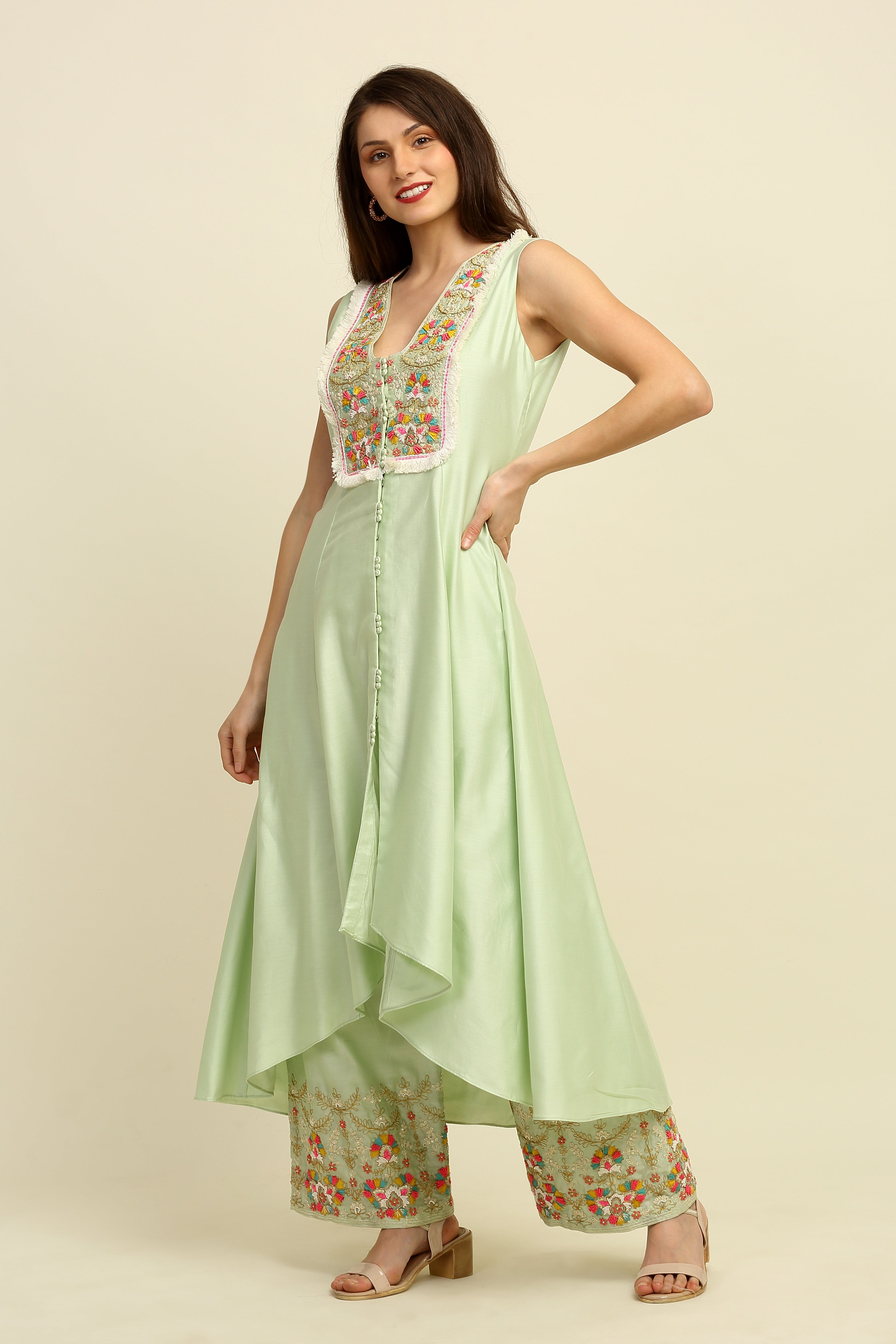 Mint Green  Chanderi Suit Set