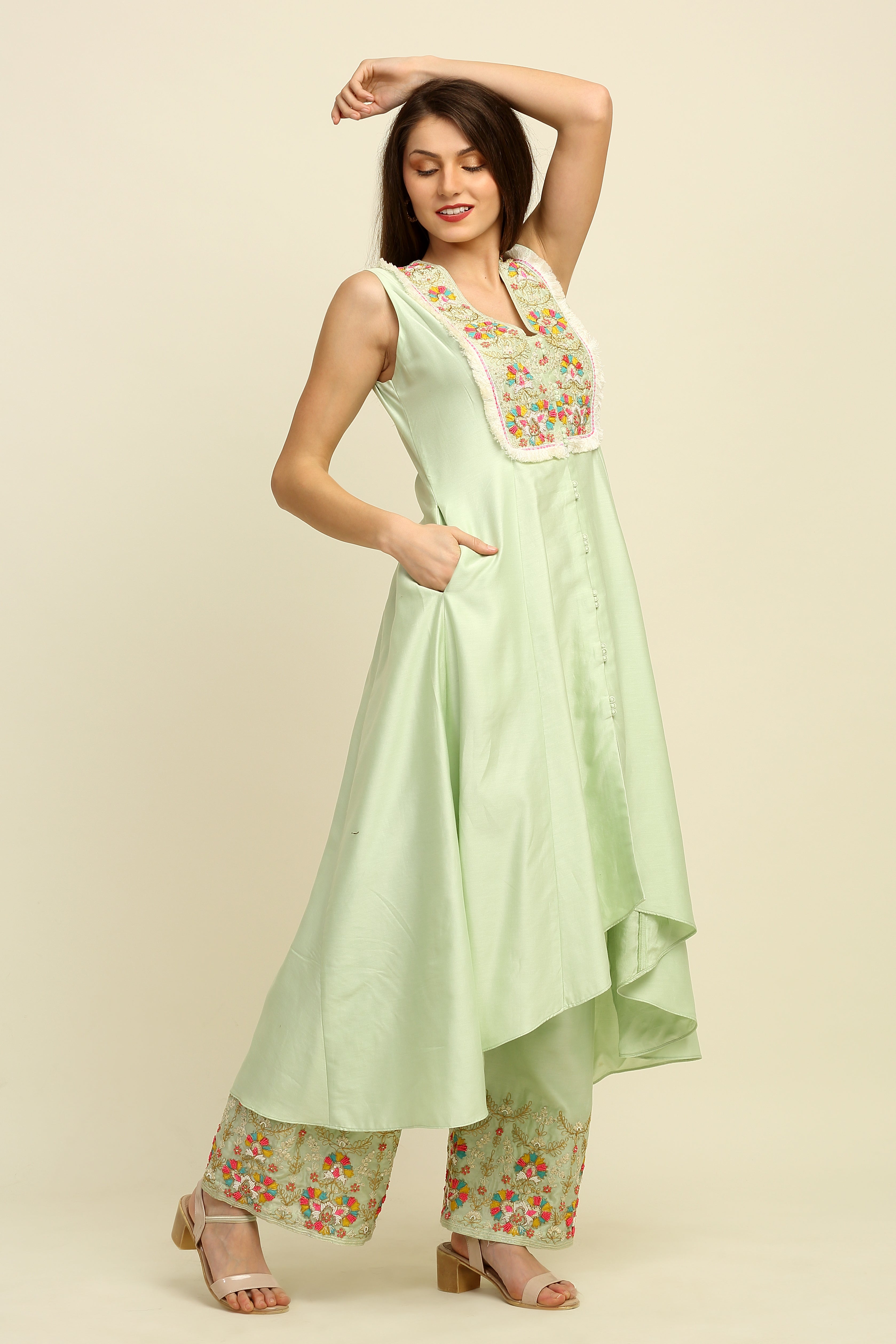 Mint Green  Chanderi Suit Set