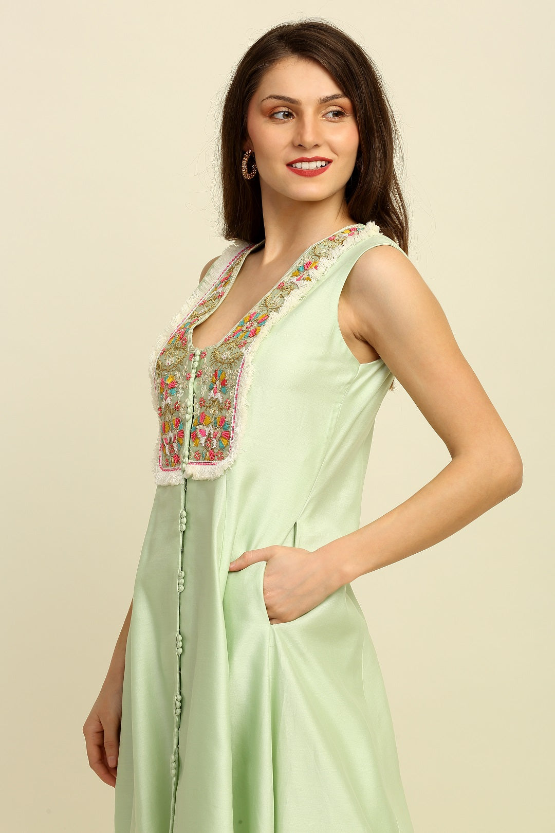 Mint Green  Chanderi Suit Set
