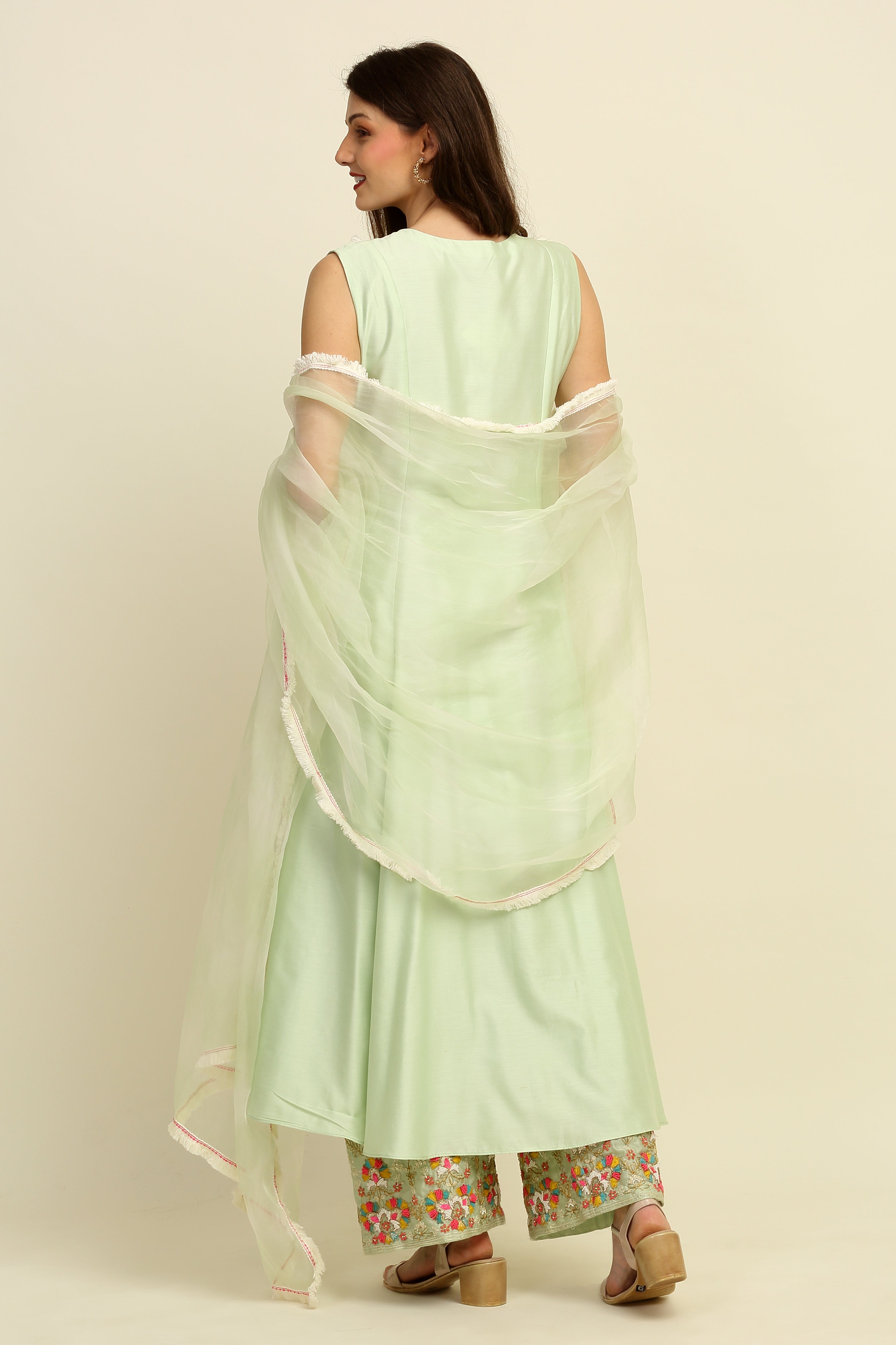 Mint Green  Chanderi Suit Set
