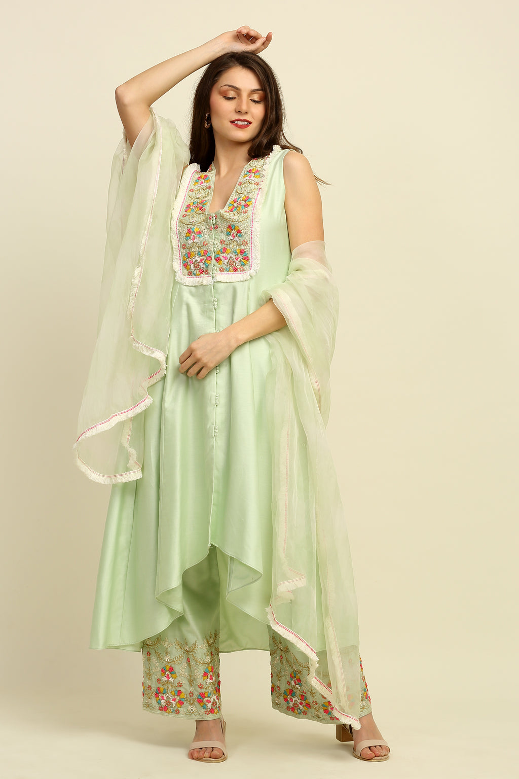 Mint Green  Chanderi Suit Set