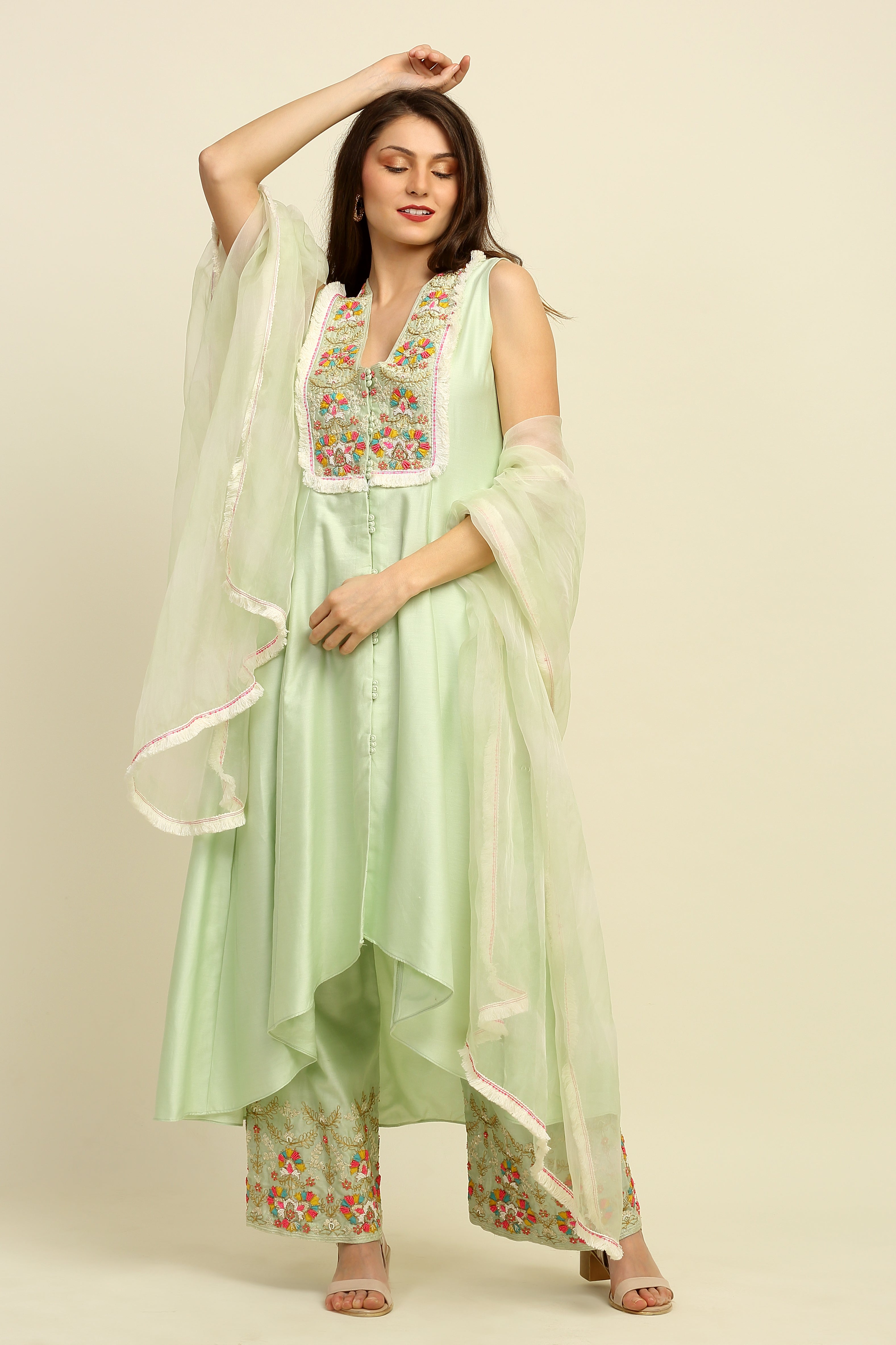 Mint Green  Chanderi Suit Set