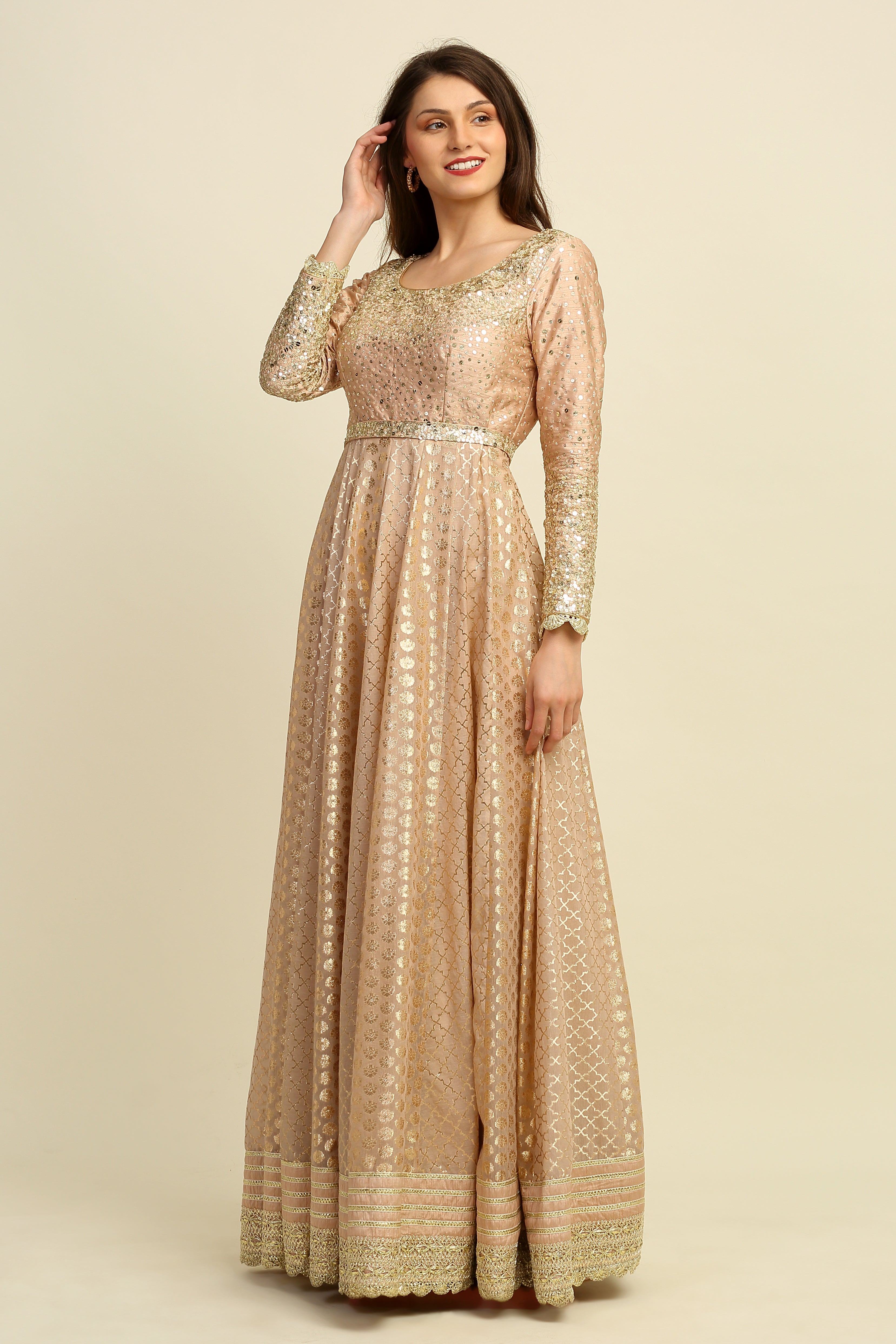 Gold Chanderi Anarkali Set