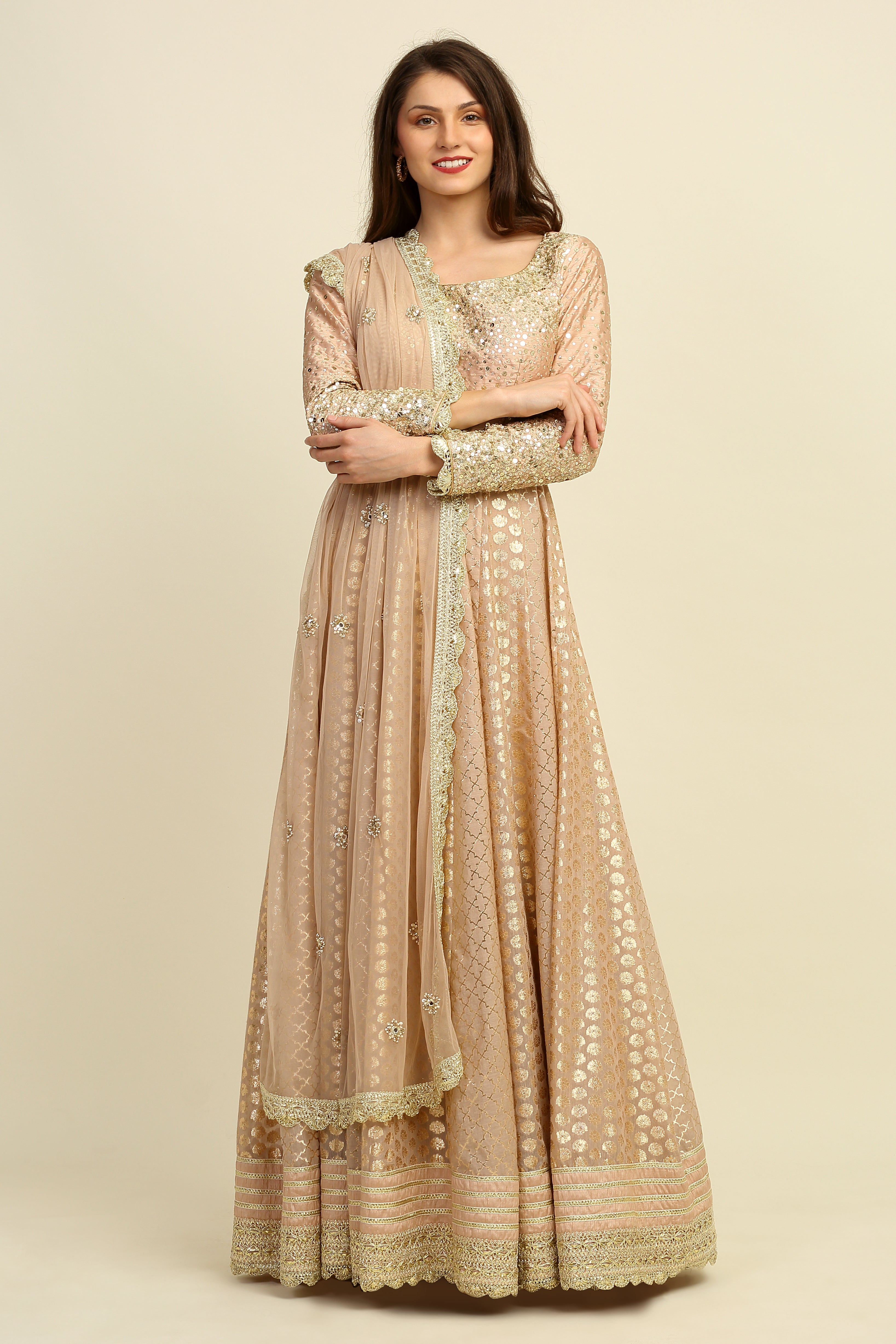 Gold Chanderi Anarkali Set