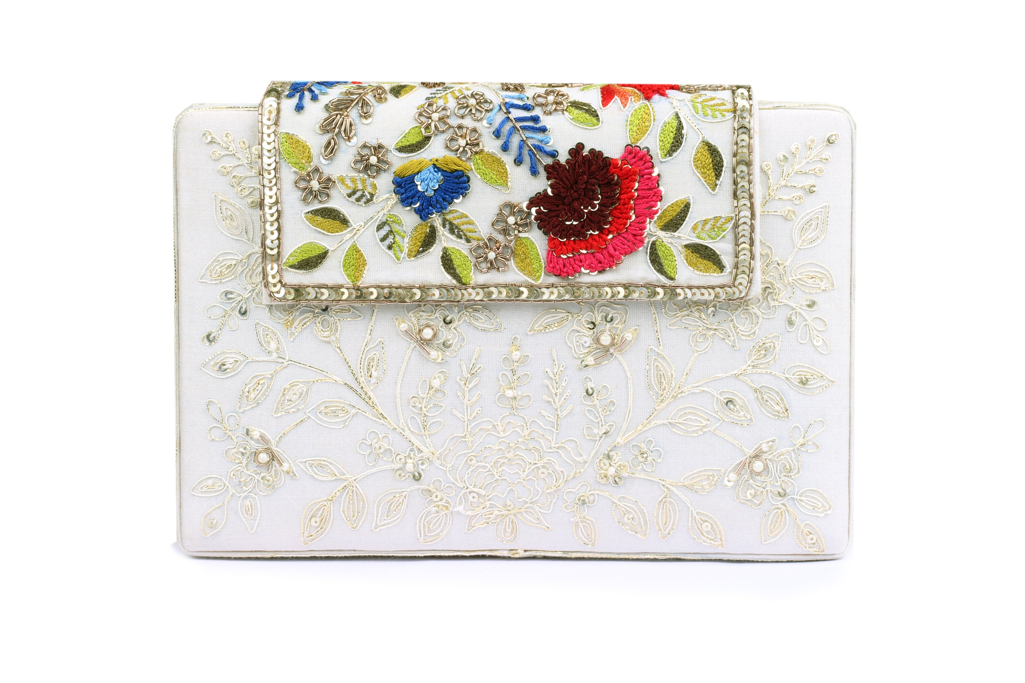 tonal embroidery clutch