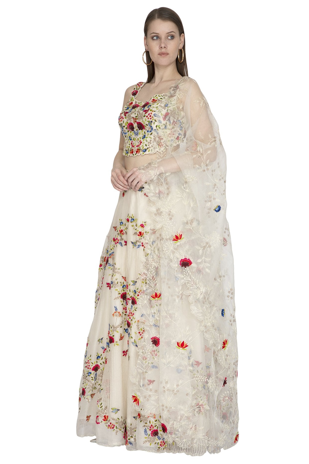Embroidered Chanderi Silk Ivory Lehenga Blouse and Dupatta side