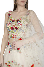 Ivory Mix and Match Embroidered Chanderi Silk Lehenga Backless Blouse with Hand work
