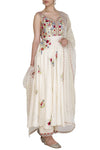 Ivory Multi-colored Embroidered Sleeveless Anarkali with Dupatta and Palazzo