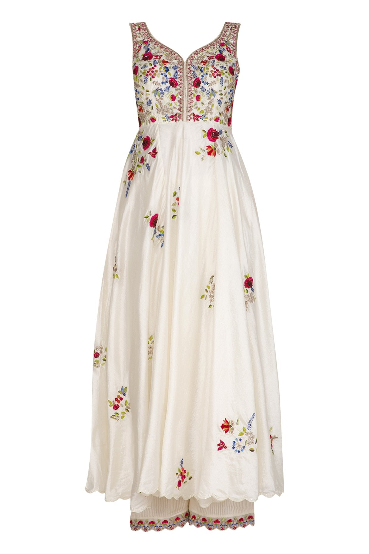 Ivory Multi-colored Embroidered Sleeveless Anarkali