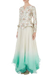 Ivory embroidered Peplum top and Ombre full Skirt